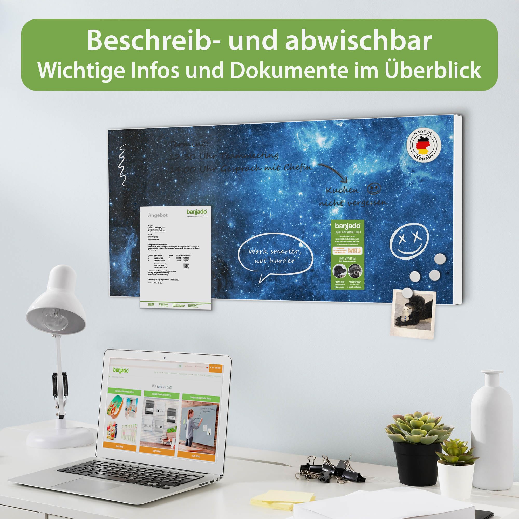 Banjado Magnettafel Universum Magnetwand 78x37cm beschreibbar