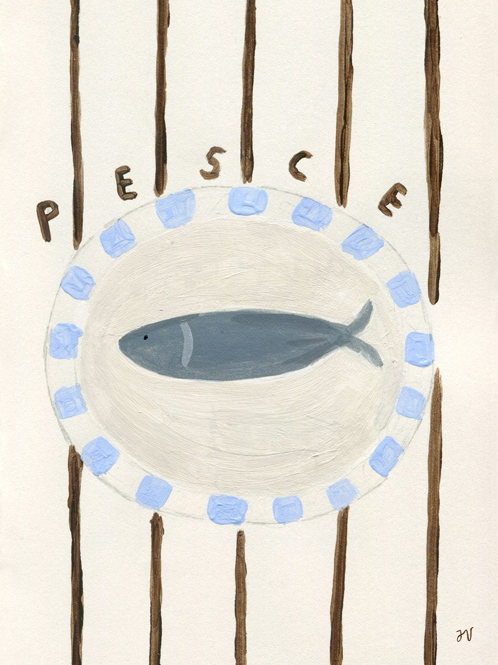 The Poster Club Pesce Poster A4 Tiermotiv blau