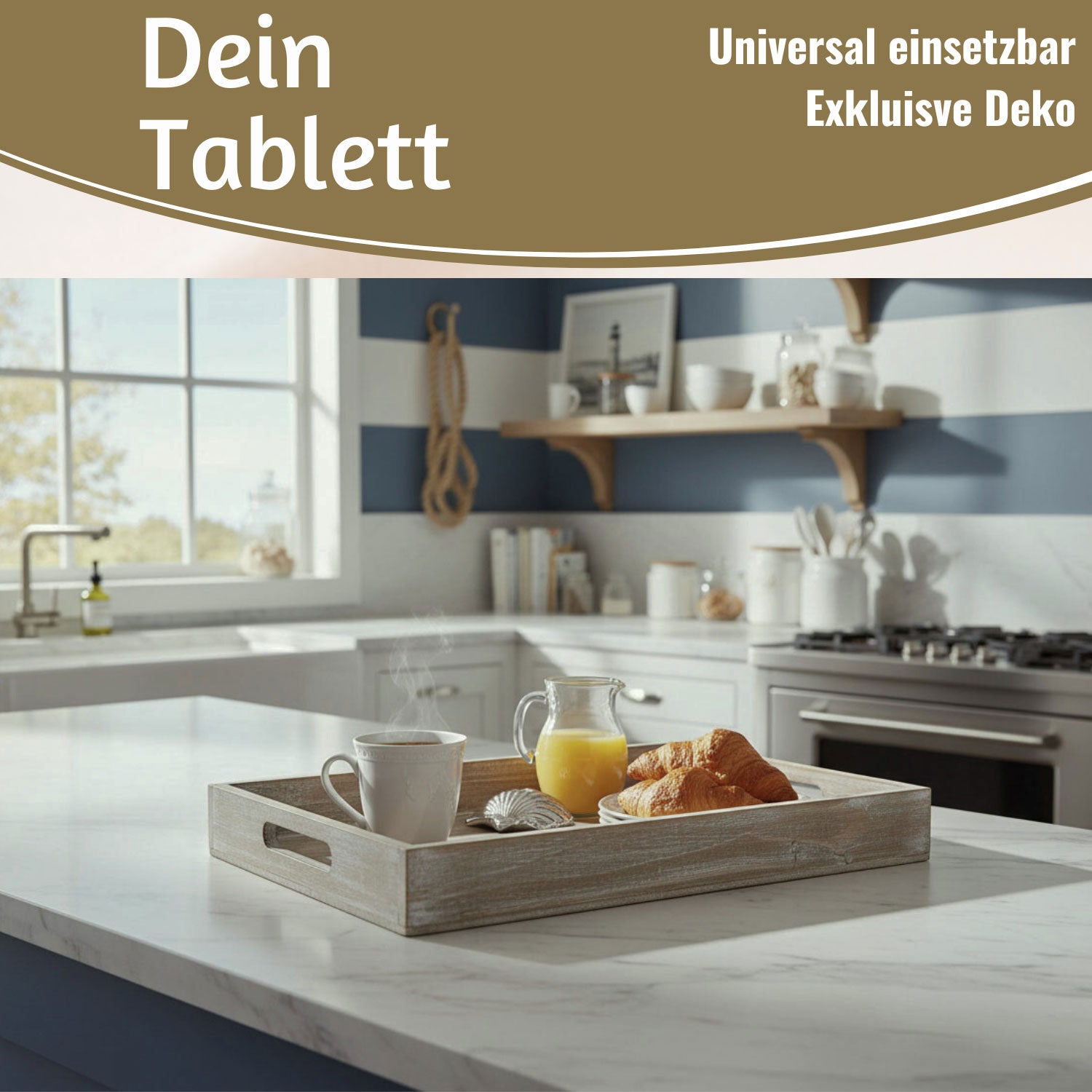 LS-LebenStil Oslo Serviertablett Holz 40x25cm Grau Braun
