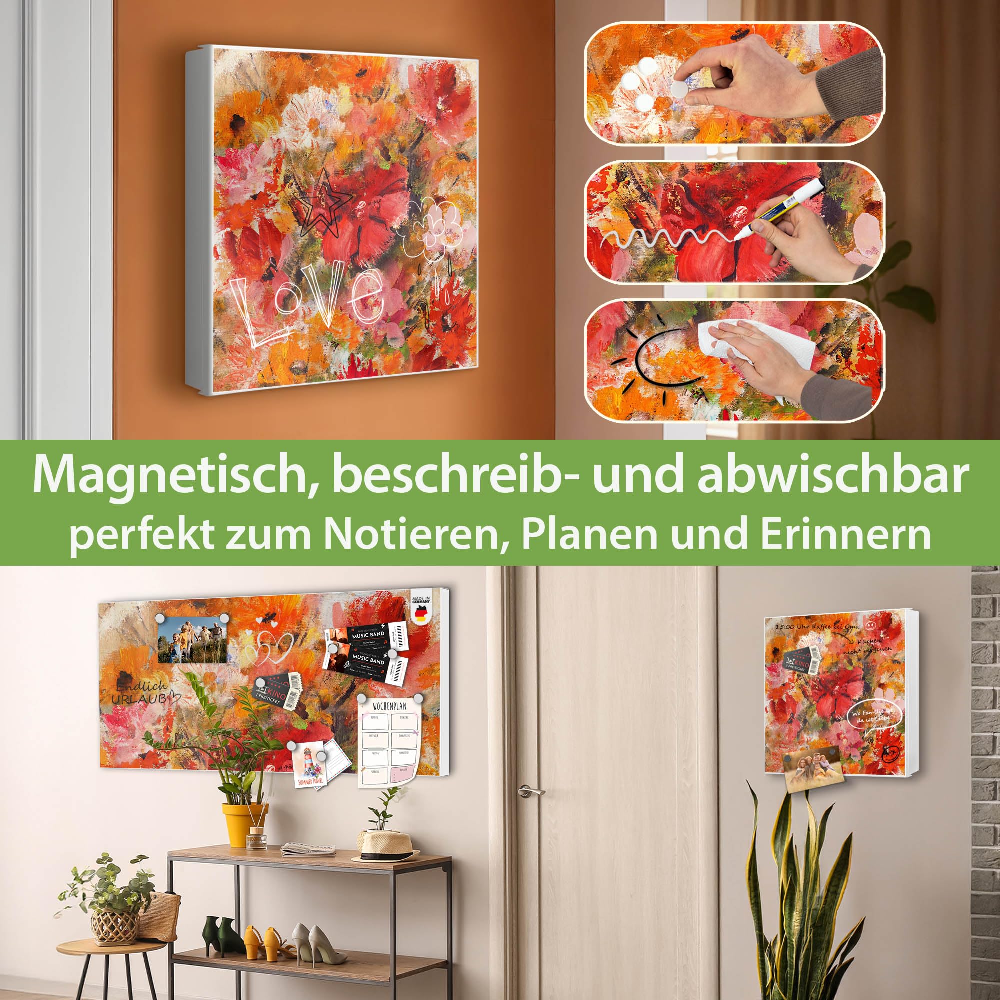 Banjado Schlüsselkasten Fallende Blumen Schlüsselbox 30x30cm weiß links
