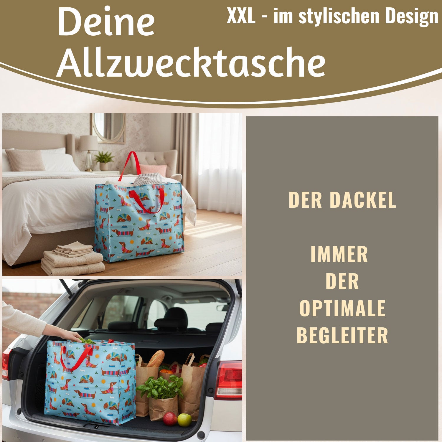 LS-LebenStil XXL Jumbo Bag Dackel Sausage 55 cm Einkaufstasche