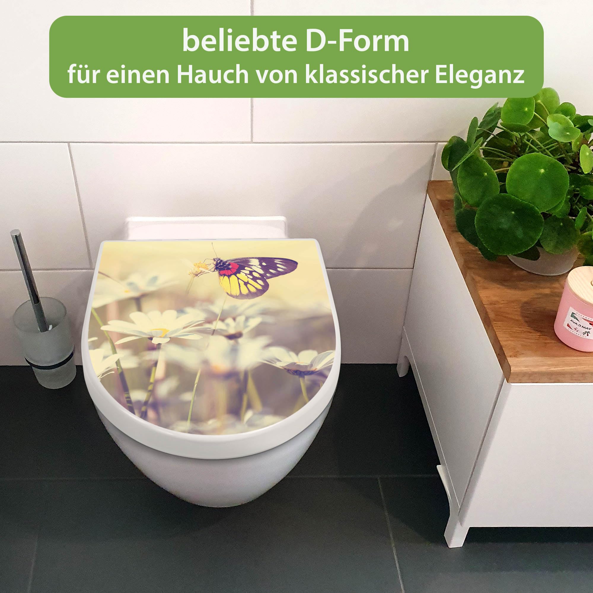 Banjado WC Sitz Rotgelber Falter Toilettendeckel Weiß D-Form