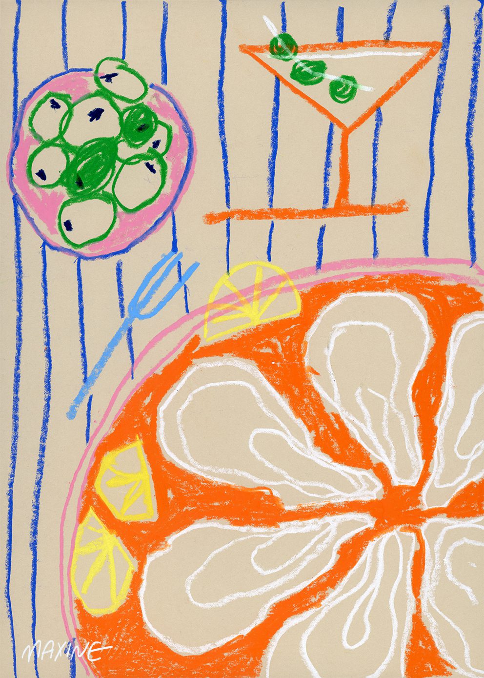 The Poster Club Martini and Oysters Kunstdruck 30x40 cm Beige