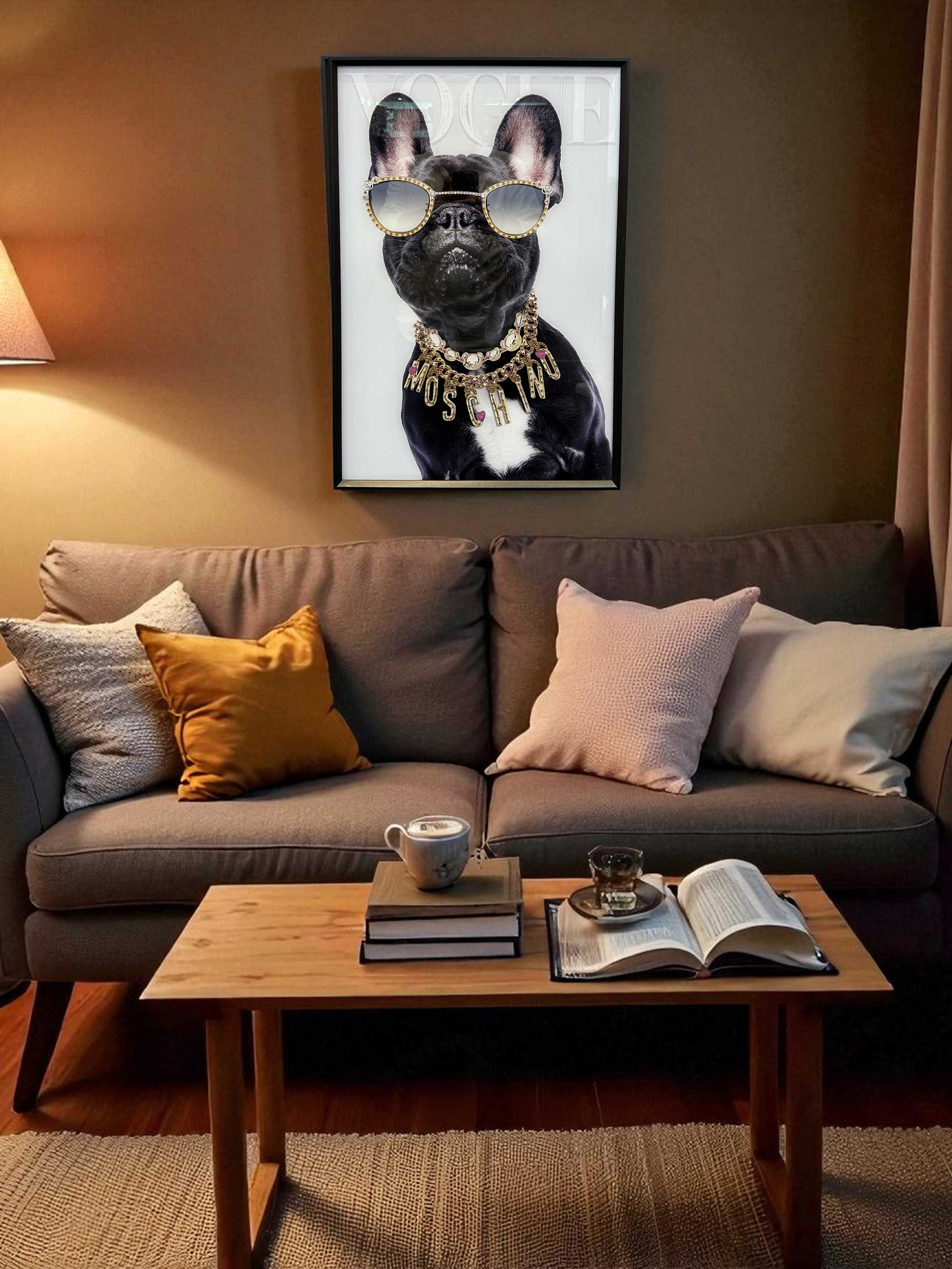 LS-LebenStil Doggy Wandbild 40x60cm Bulldogge schwarz Vogue