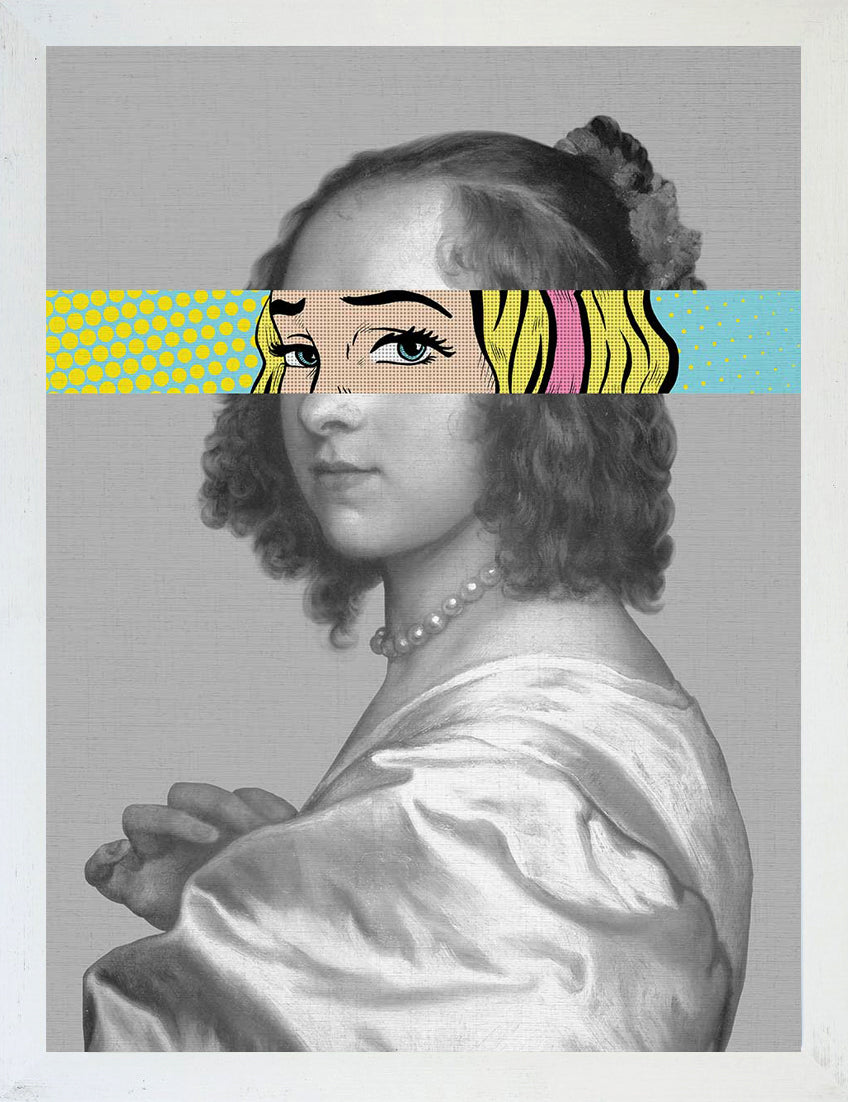 Mineheart Pop Portrait Gentildonna Wandbild Gelb Blau 30x41