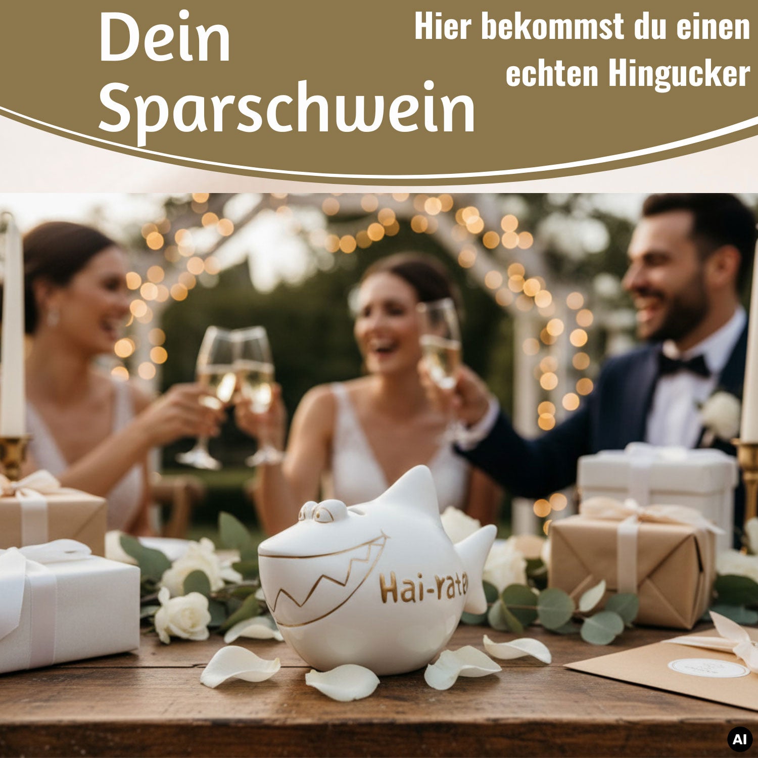 LS-LebenStil Möbel & Wohnen Hai-Raten Sparschwein Weiß Gold Keramik