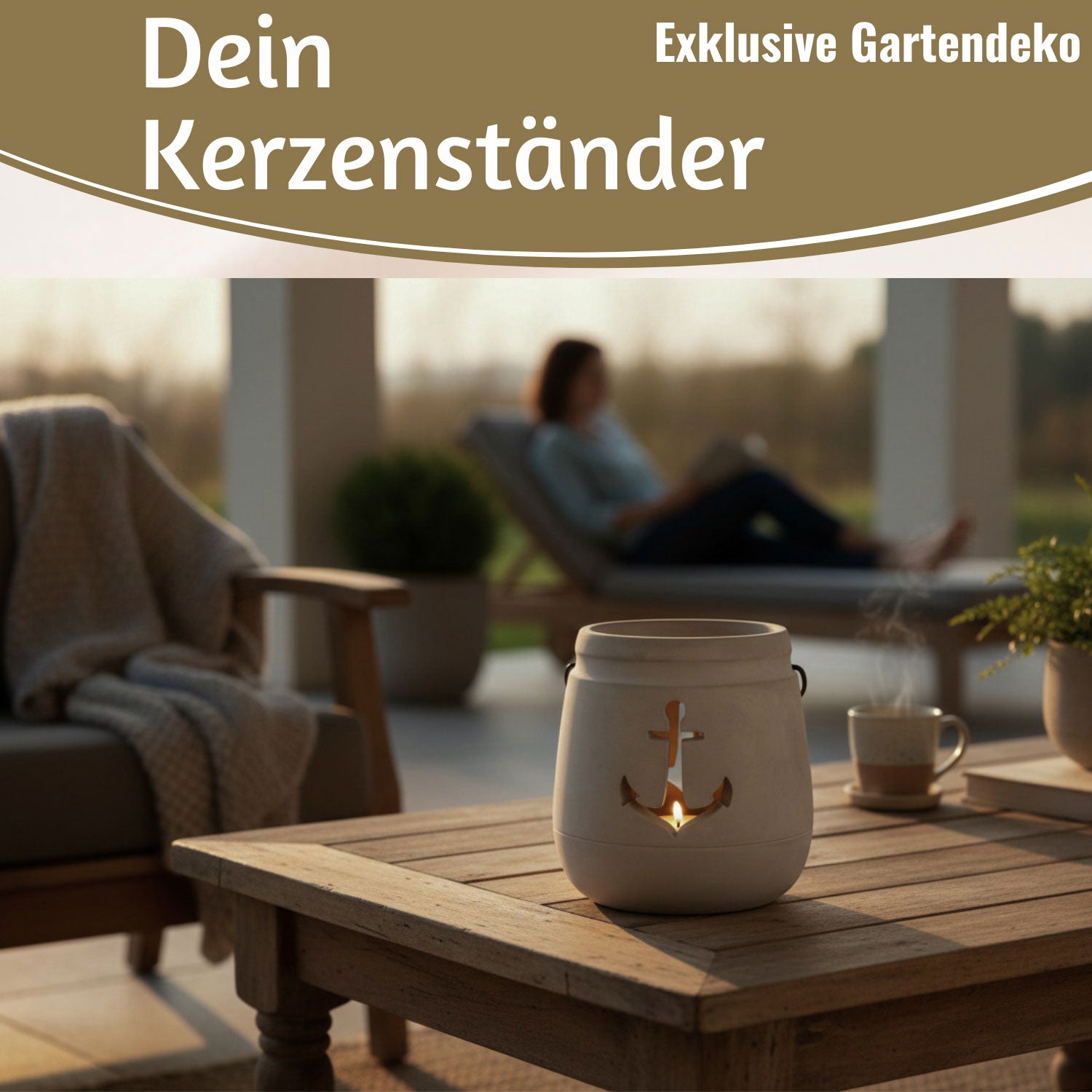 Ib Laursen Windlicht Beton Anker grau 13cm mit Henkel
