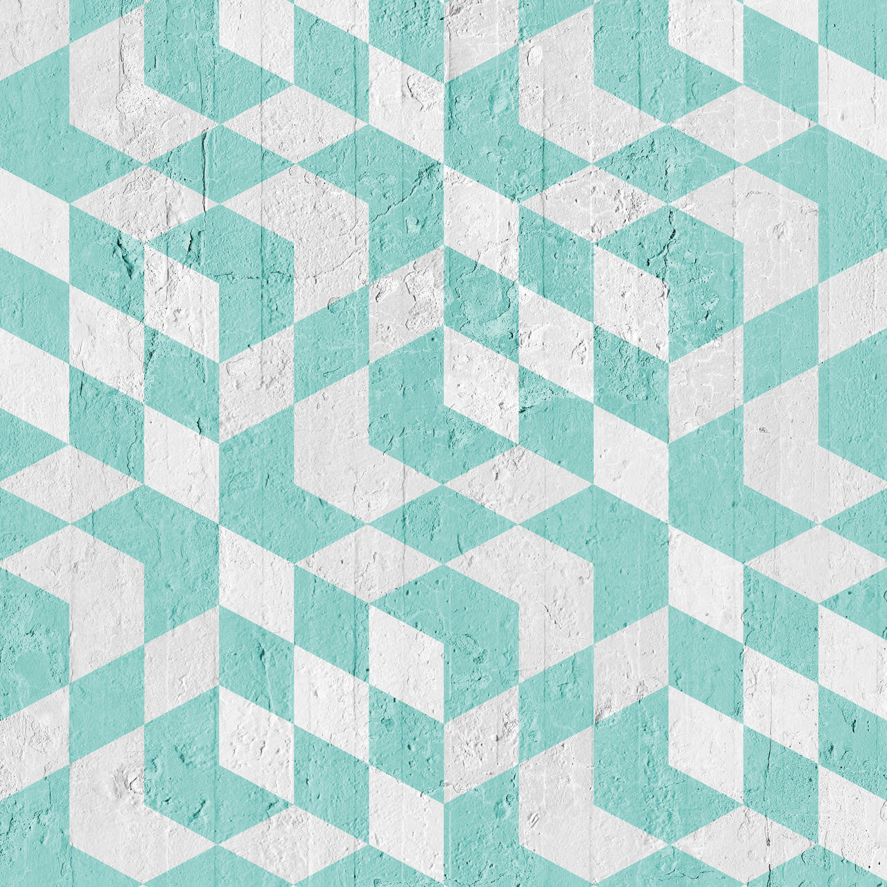 Mineheart Aquamarine Geometric Cubes Tapete Rolle türkis geometrisch