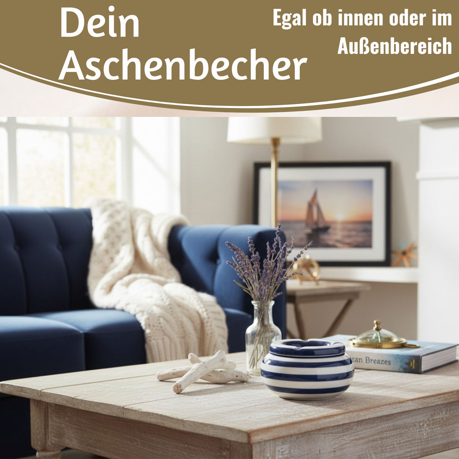 LS-LebenStil Küche & Haushalt Sturmaschenbecher XL blau-weiß