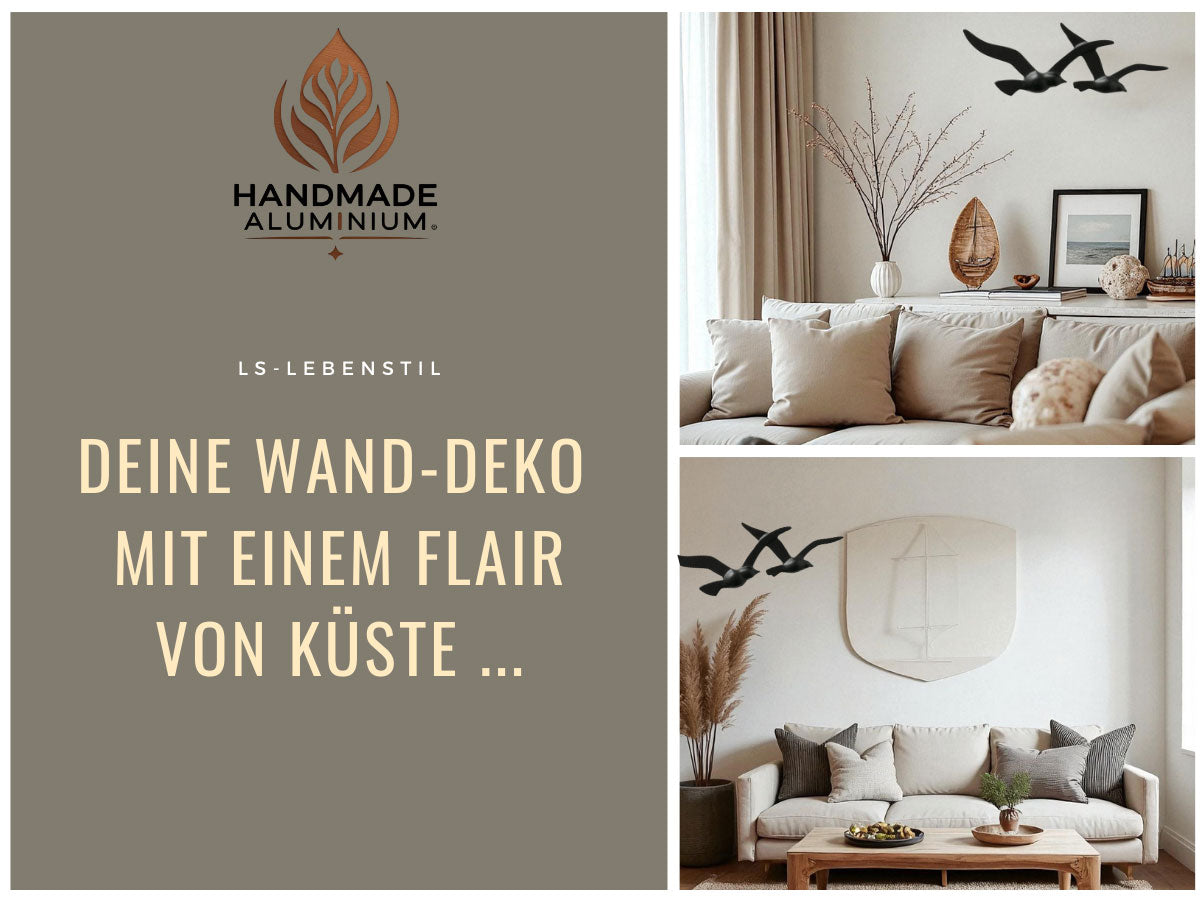 LS-LebenStil Möwe Wand-Objekt 2-fach 39cm Schwarz Alu