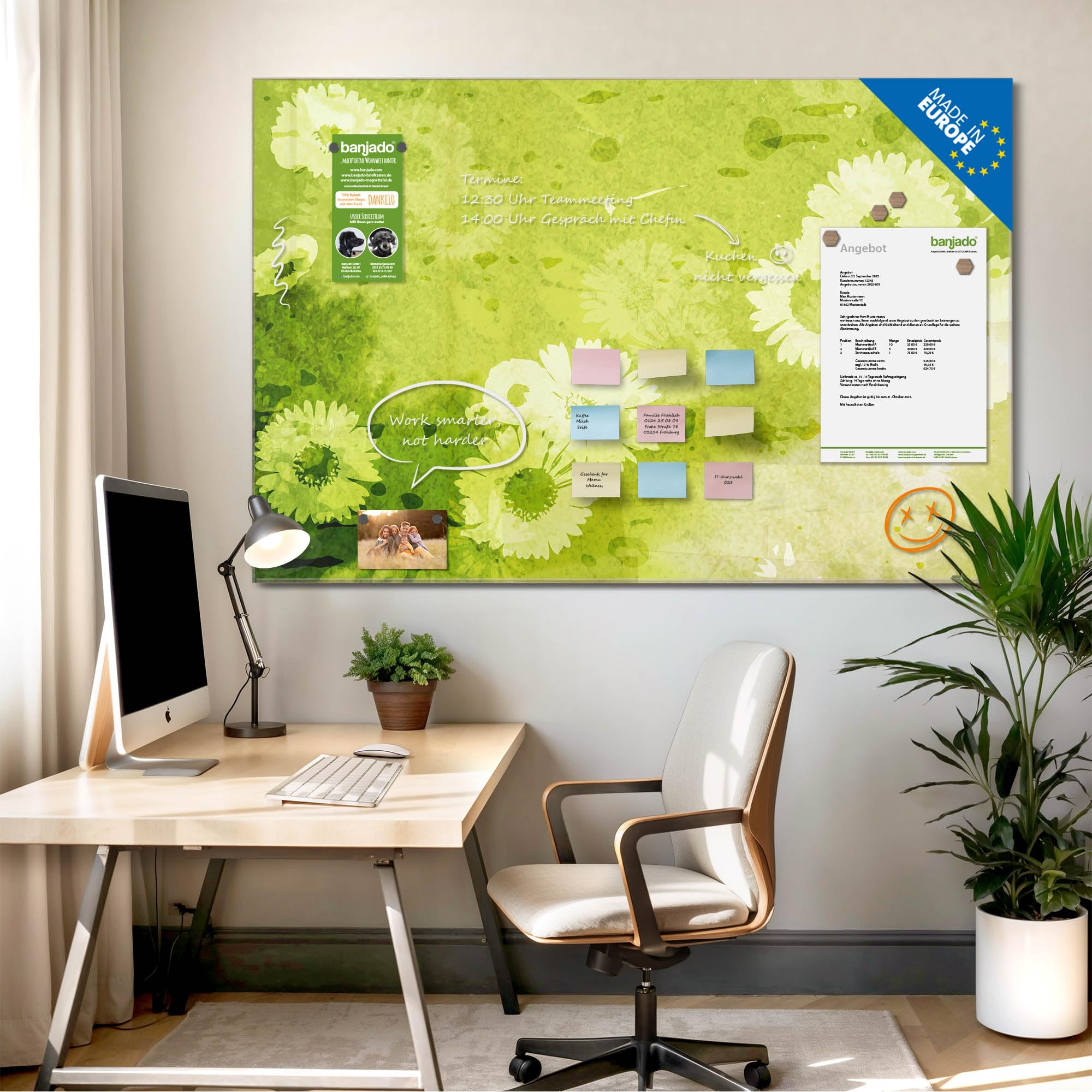 Banjado Magnettafel Kamille Grün Magnettafel 120x80 Glas