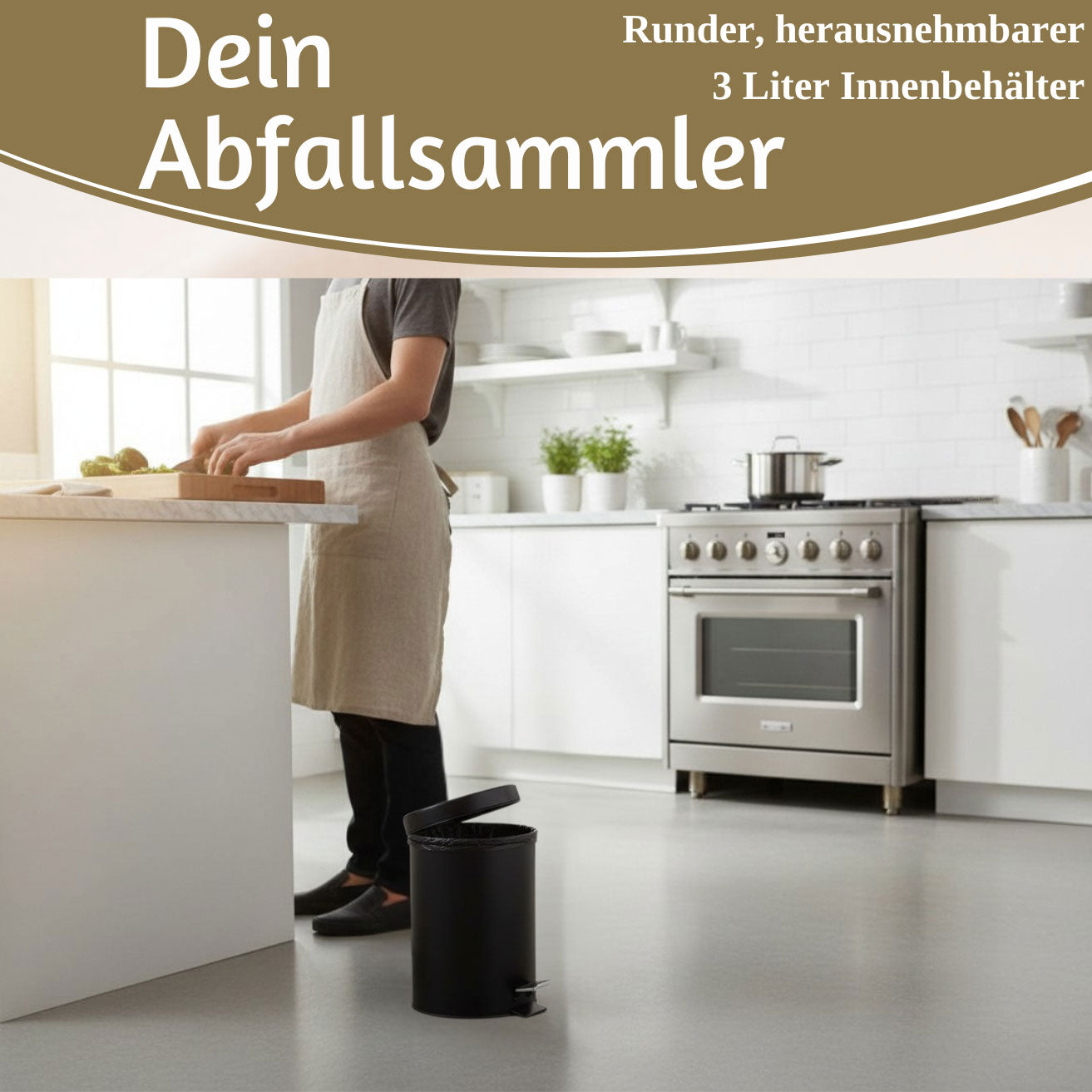 LS-LebenStil Küche & Haushalt Tretmülleimer Schwarz 3L Edelstahl