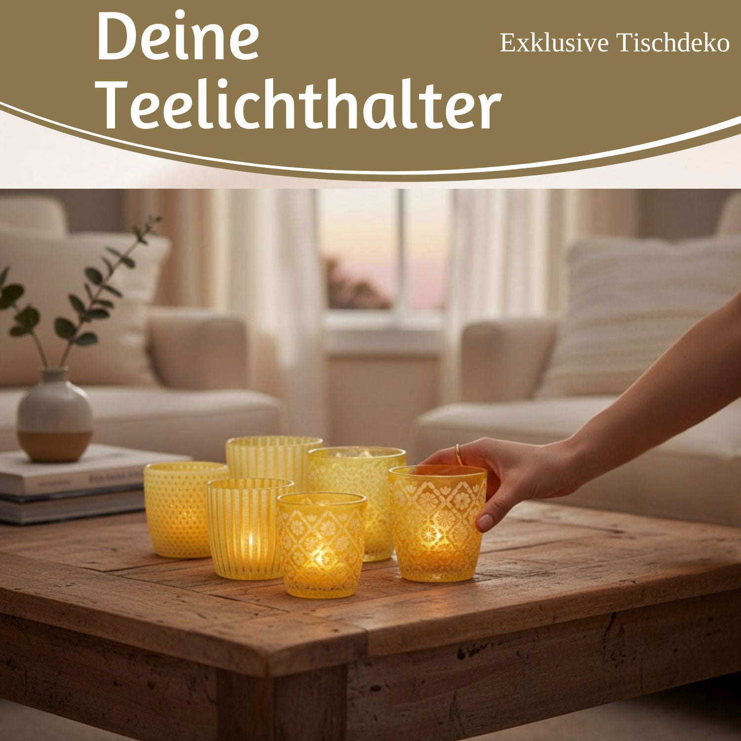 Boltze Teelichthalter Glas Retro gelb 7-9cm 6er Set Windlicht