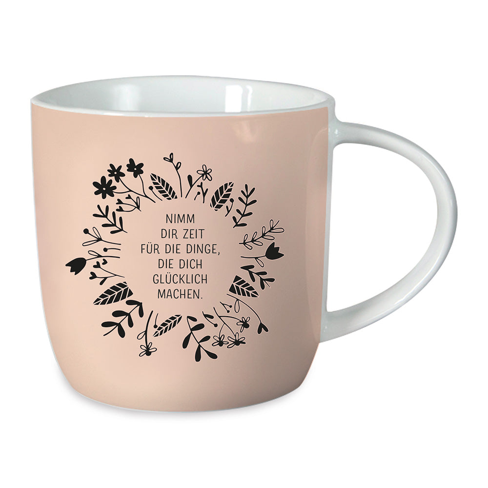 LS-LebenStil Küche Kaffeebecher 300ml Spruch Glücklich Porzellan