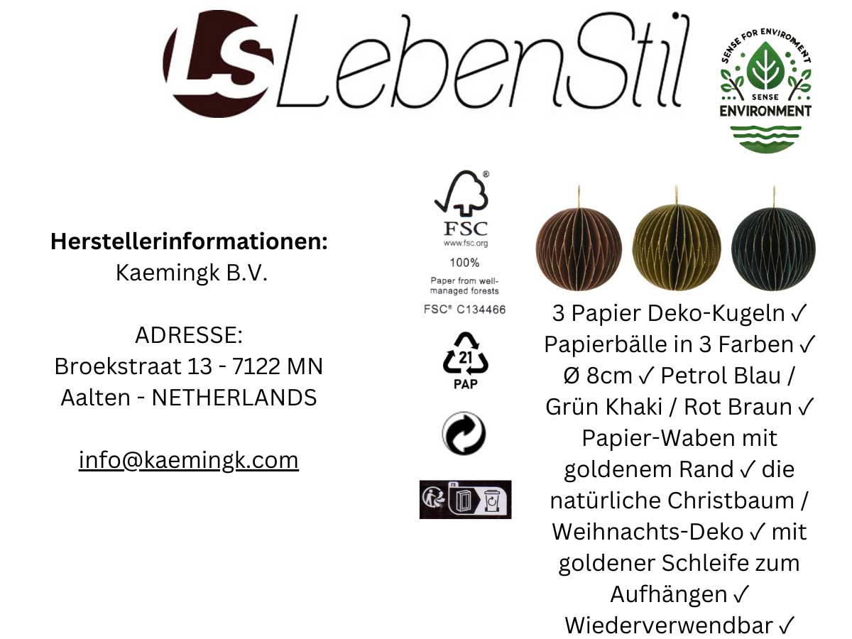 LS-LebenStil Küche Wabenball 8cm Petrol Grün Braun 3er