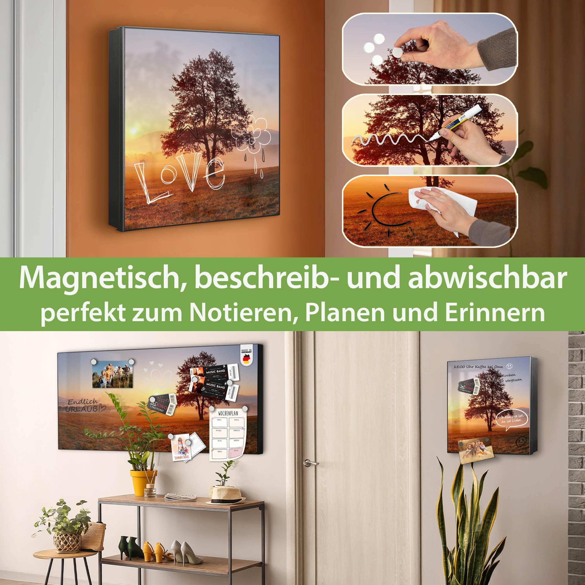 Banjado Schlüsselkasten Metall 30x30 cm Sonnenaufgang Schwarz 32 Haken