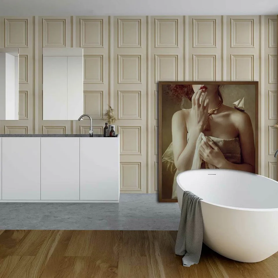 Mineheart Wallpaper Cream Panelling Tapete Creme Vinyl