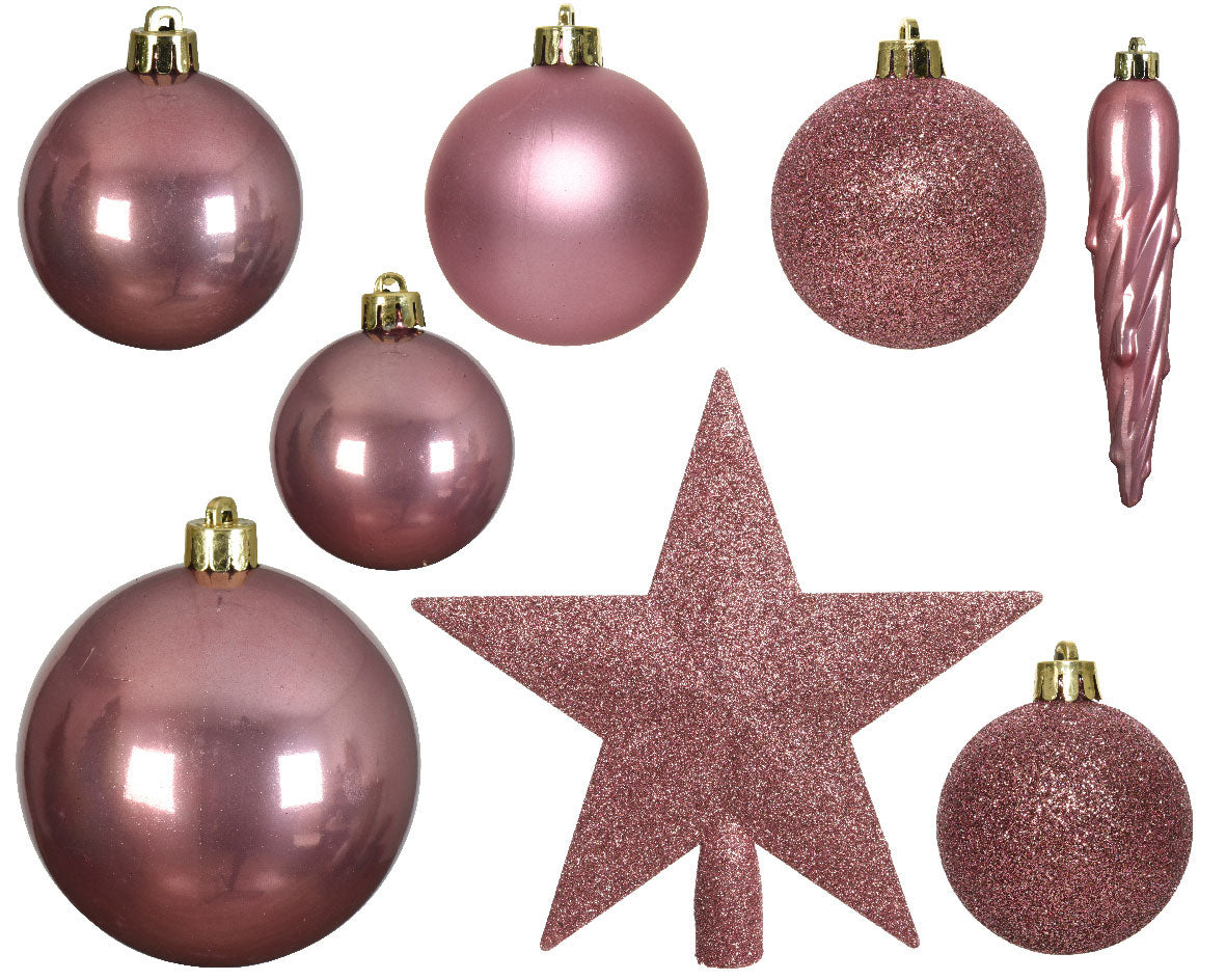 LS-LebenStil Christbaumkugeln Kunststoff pink 33-tlg mit Stern