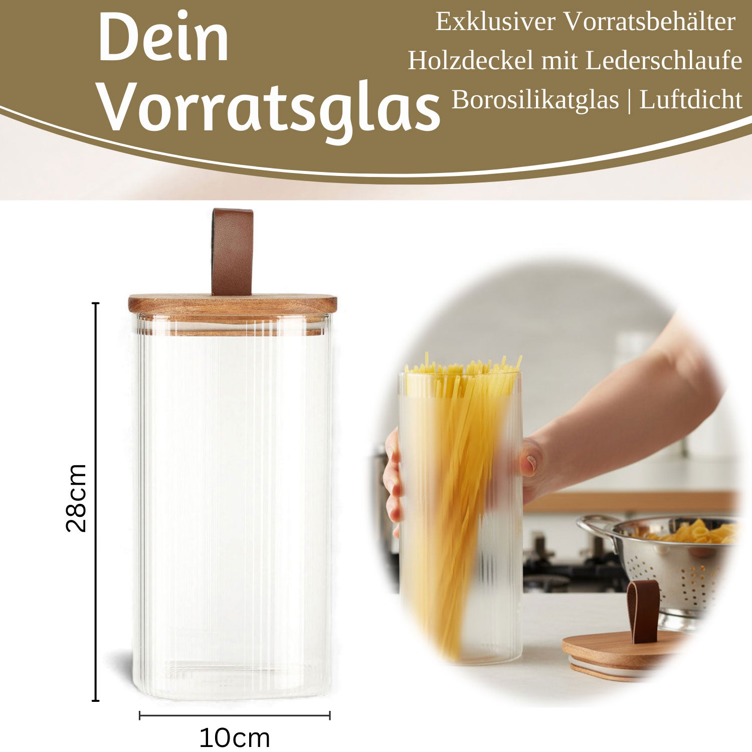 LS-LebenStil Küche & Haushalt Vorratsdose Glas 1900ml Holzdeckel