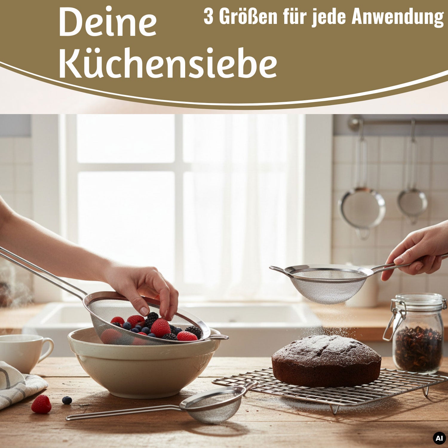 LS-LebenStil Küche & Haushalt Siebe Edelstahl 3er Set 8 14 20cm
