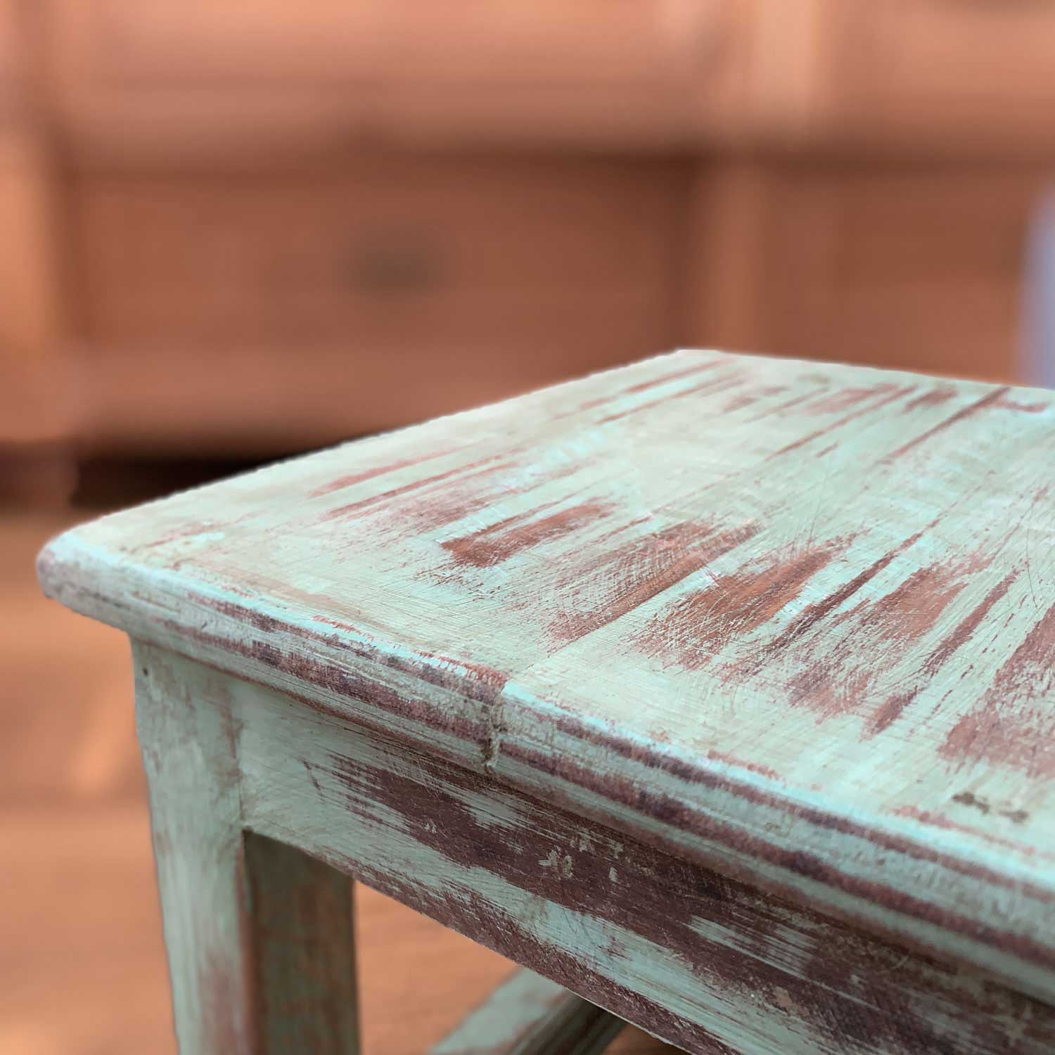 LS-LebenStil Möbel & Wohnen Vintage Fußhocker Holz Türkis 26cm