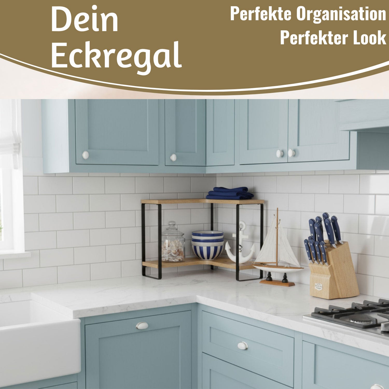 LS-LebenStil Küche Eckregal Holz 30x30cm 2 Ebenen Braun