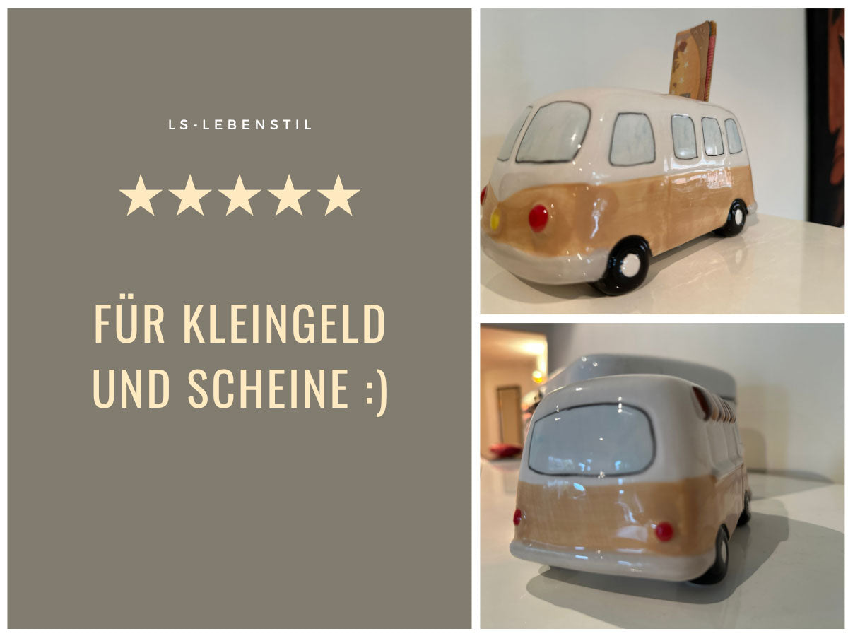 LS-LebenStil Keramik Sparschwein Bus 16cm retro