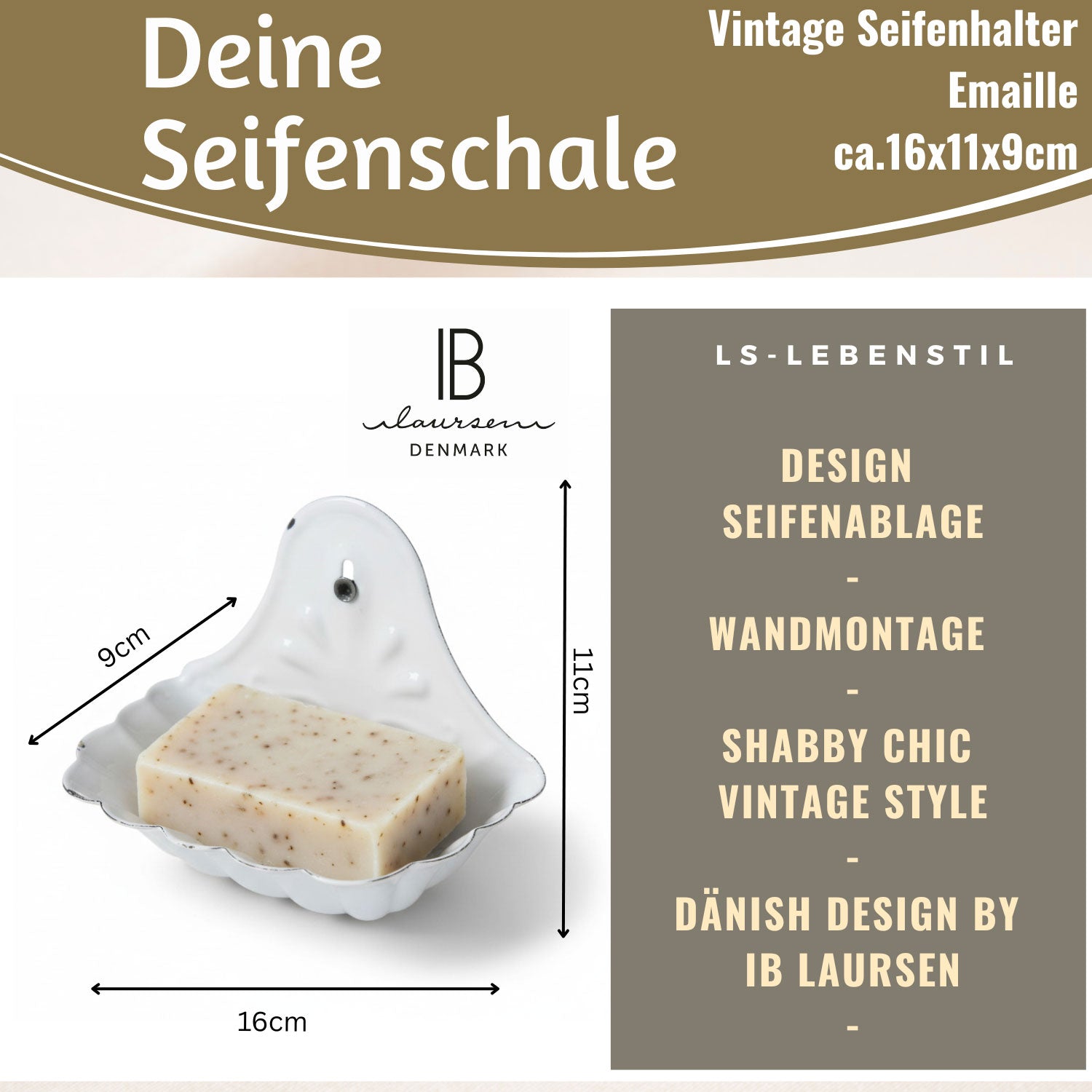 LS-LebenStil Möbel Seifenschale Emaille Weiß 16cm