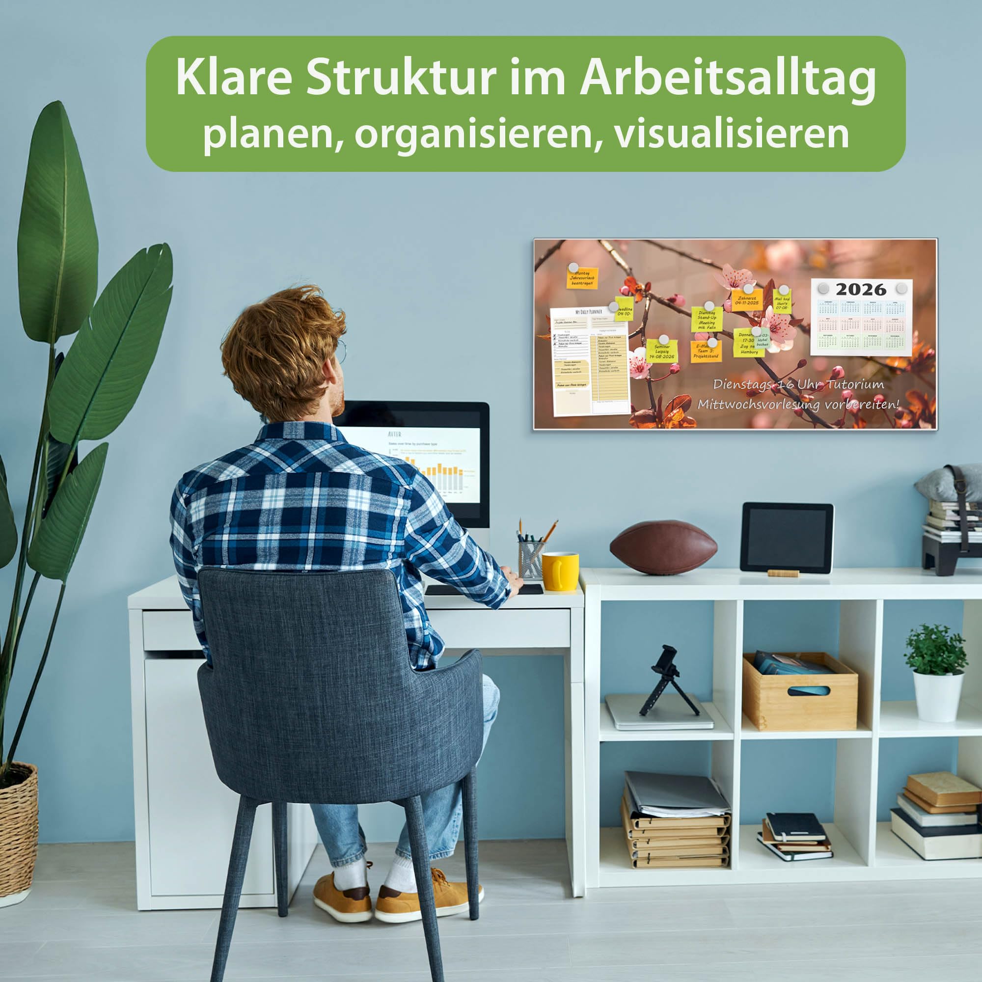Banjado Magnettafel Blühender Kirschzweig weiß 78x37cm beschreibbar