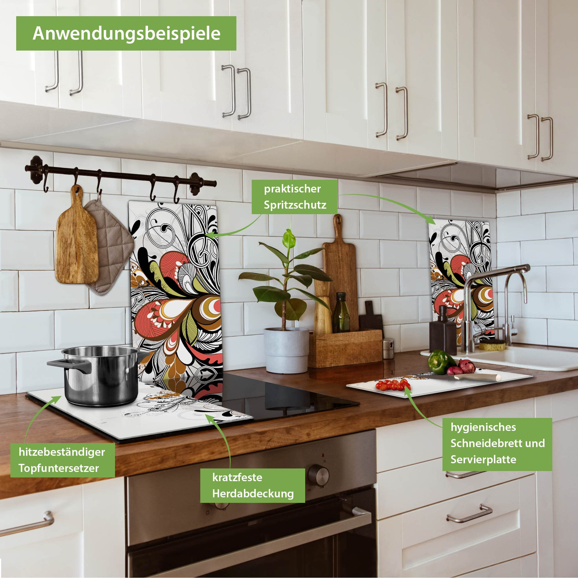 Banjado Herdabdeckplatten Ornament 2 Glas 60x52cm 2-teilig
