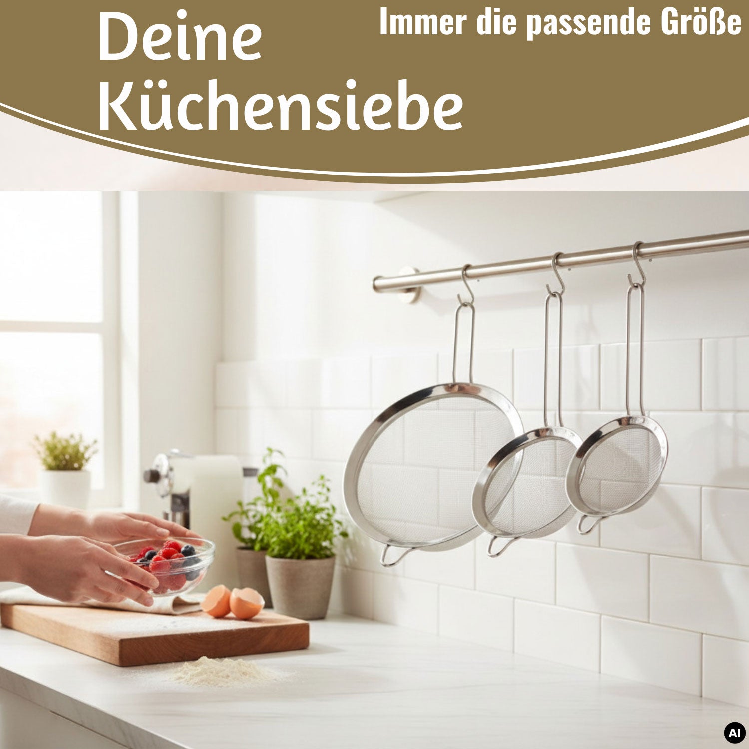 LS-LebenStil Küche & Haushalt Siebe Edelstahl 3er Set 8 14 20cm