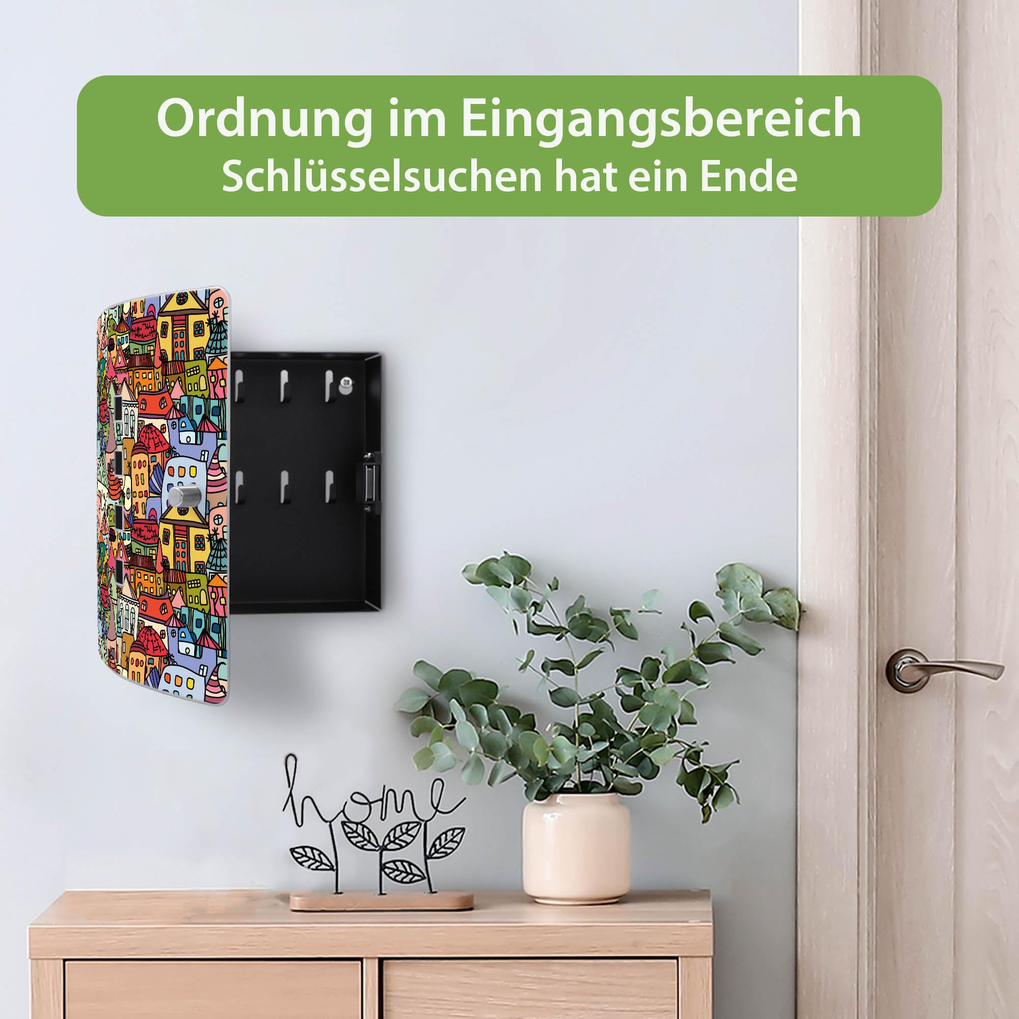 Banjado Schlüsselkasten Funky Town 24x21cm Edelstahl 10 Schlüssel