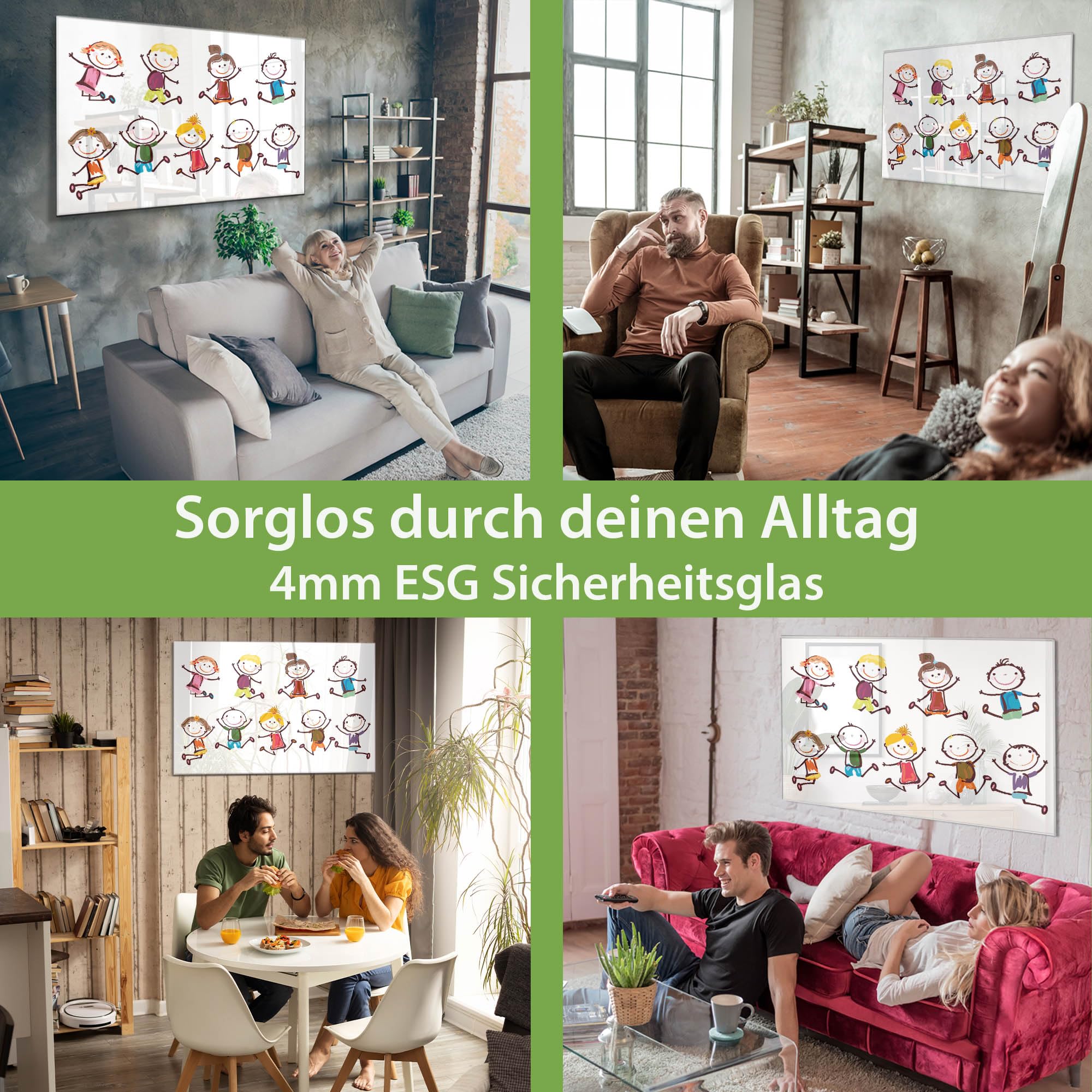 Banjado Magnettafel Happy Kids Glasboard 120x80 cm Kinder