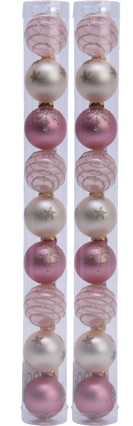 LS-LebenStil 18er Christbaumkugeln Glas 3cm Pink Mix matt