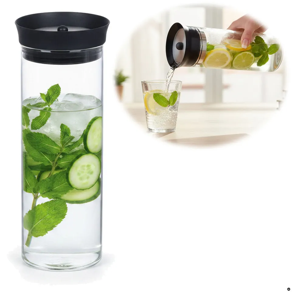 LS-LebenStil Küche & Haushalt Wasserkaraffe 1L Glaskaraffe 2er Set Sieb
