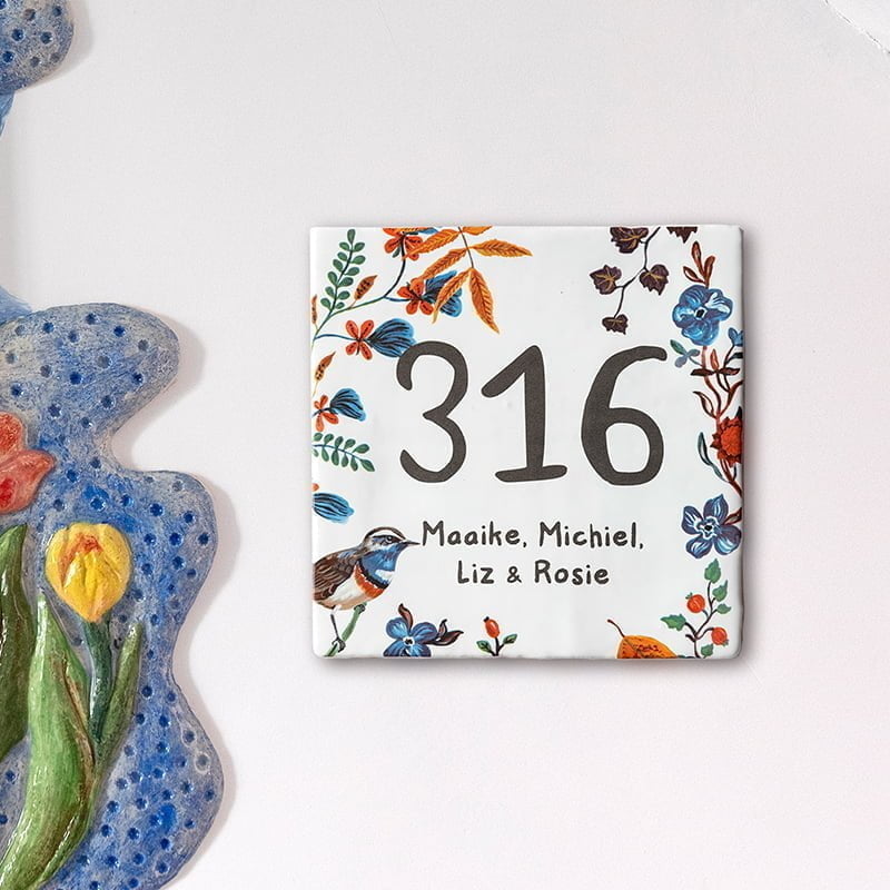 Storytiles Delft Blue Meise Fliese M 13x13 cm Hausnummer