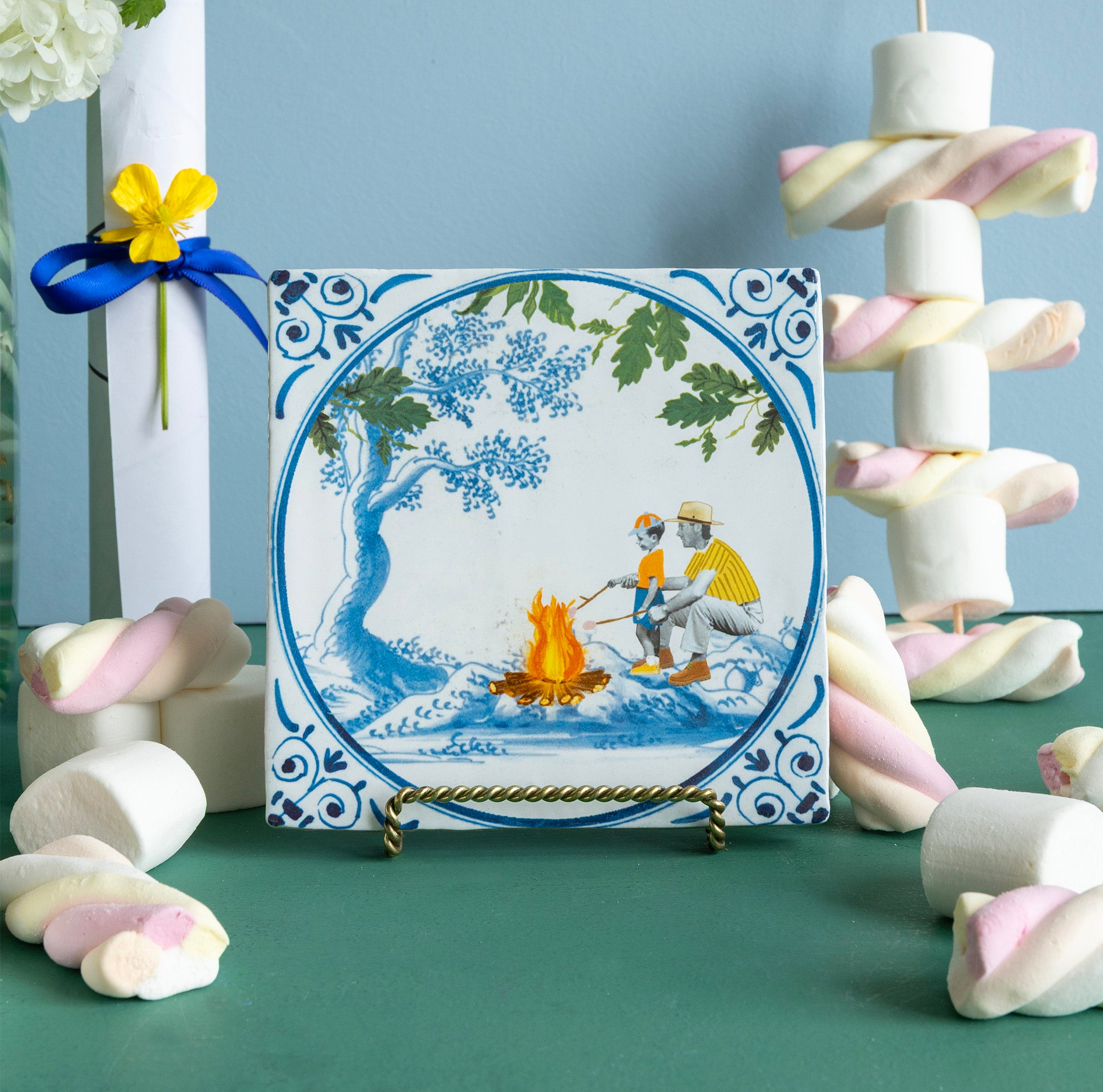Storytiles Delft blue Quality time campfire Fliese 10x10 cm