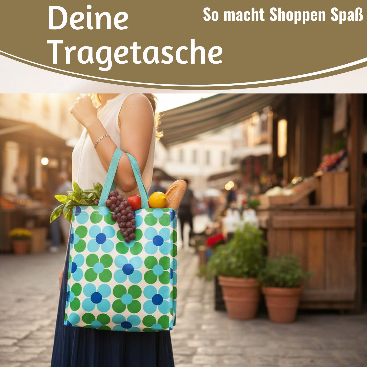 LS-LebenStil Daisy Shopper Blau Grün faltbar Einkaufstasche