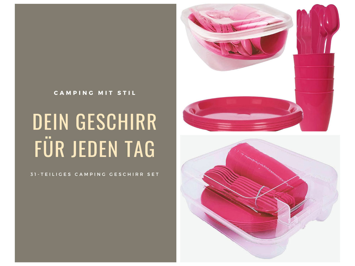 LS-LebenStil Picknick-Set 31-tlg rot Geschirr 6 Personen Mehrweg