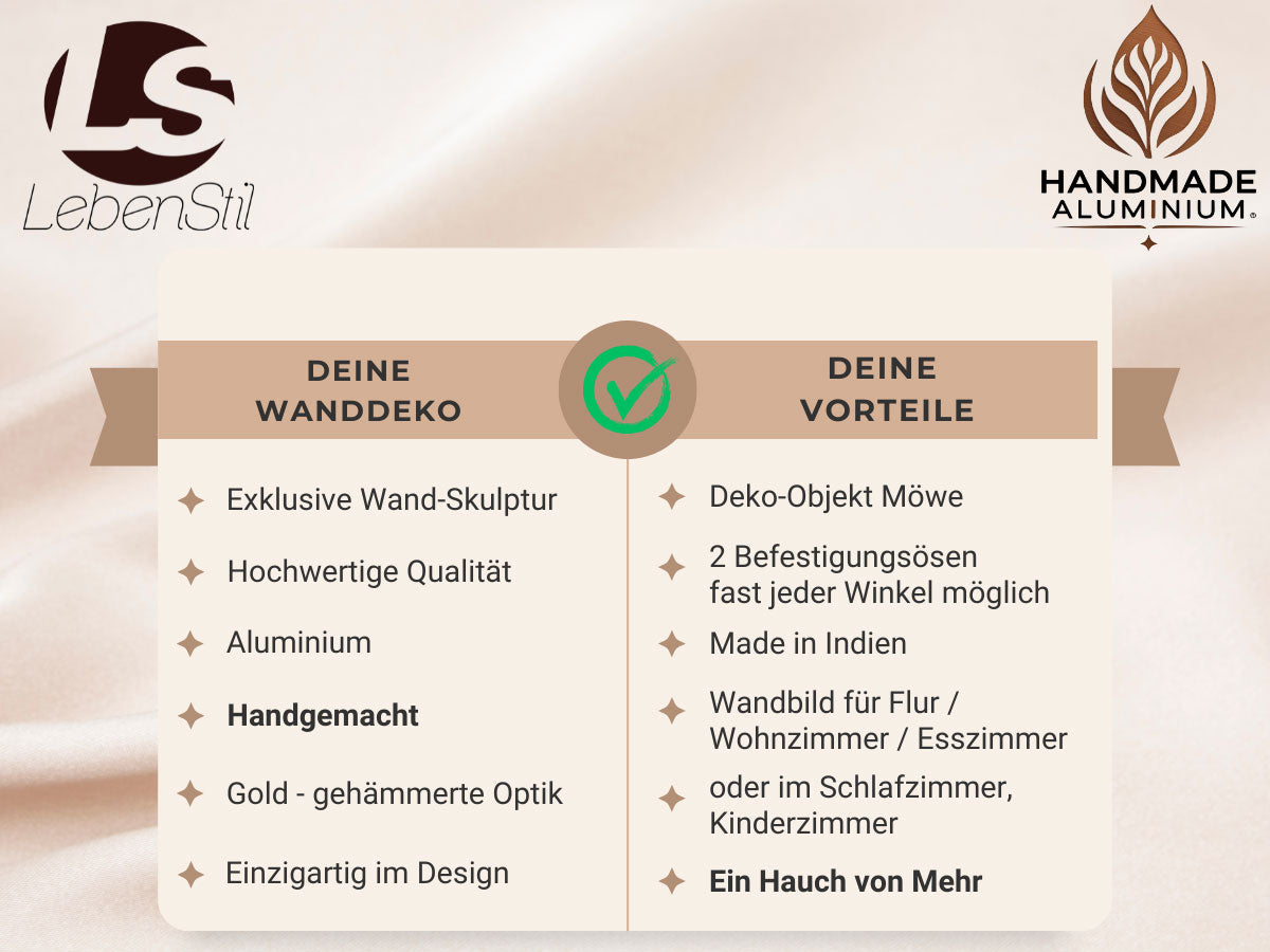 LS-LebenStil Möbel & Wohnen Möwe Wand-Objekt Alu Gold 35cm
