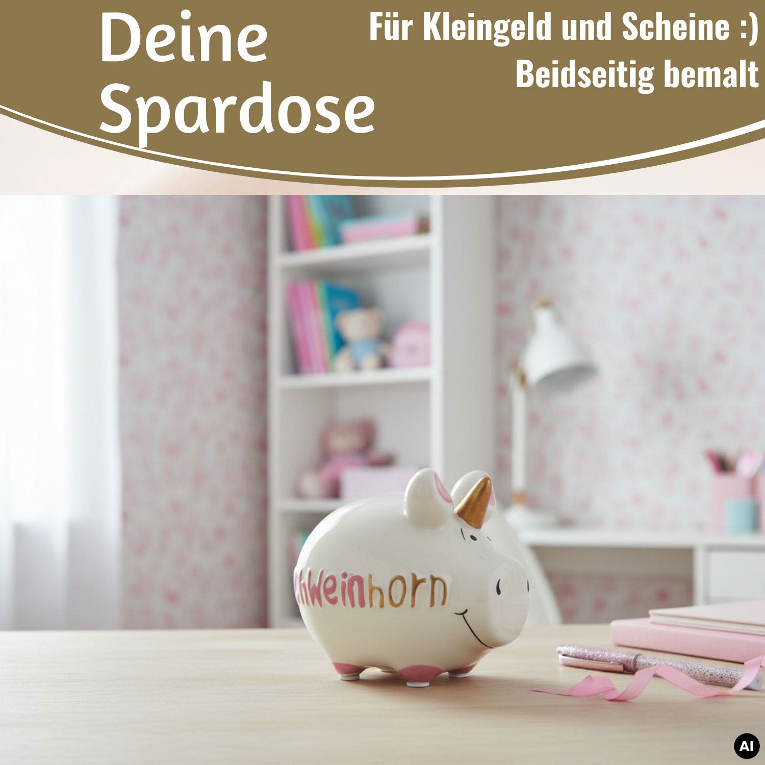 LS-LebenStil Möbel Wohnen Schweinhorn Spardose Weiß Rosa