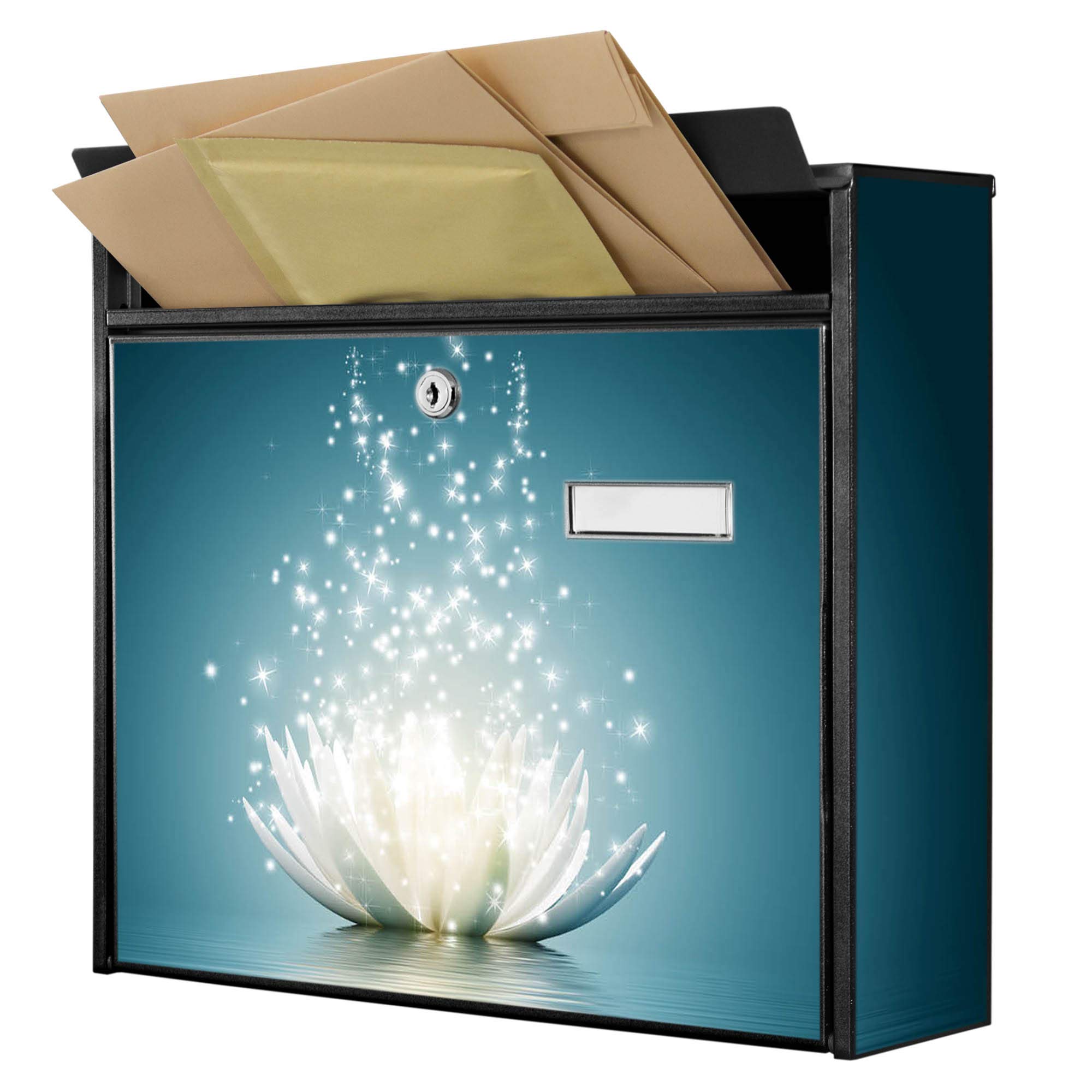 Banjado Briefkasten Magische Lotusblüte Schwarz A4 ohne Zeitungsfach