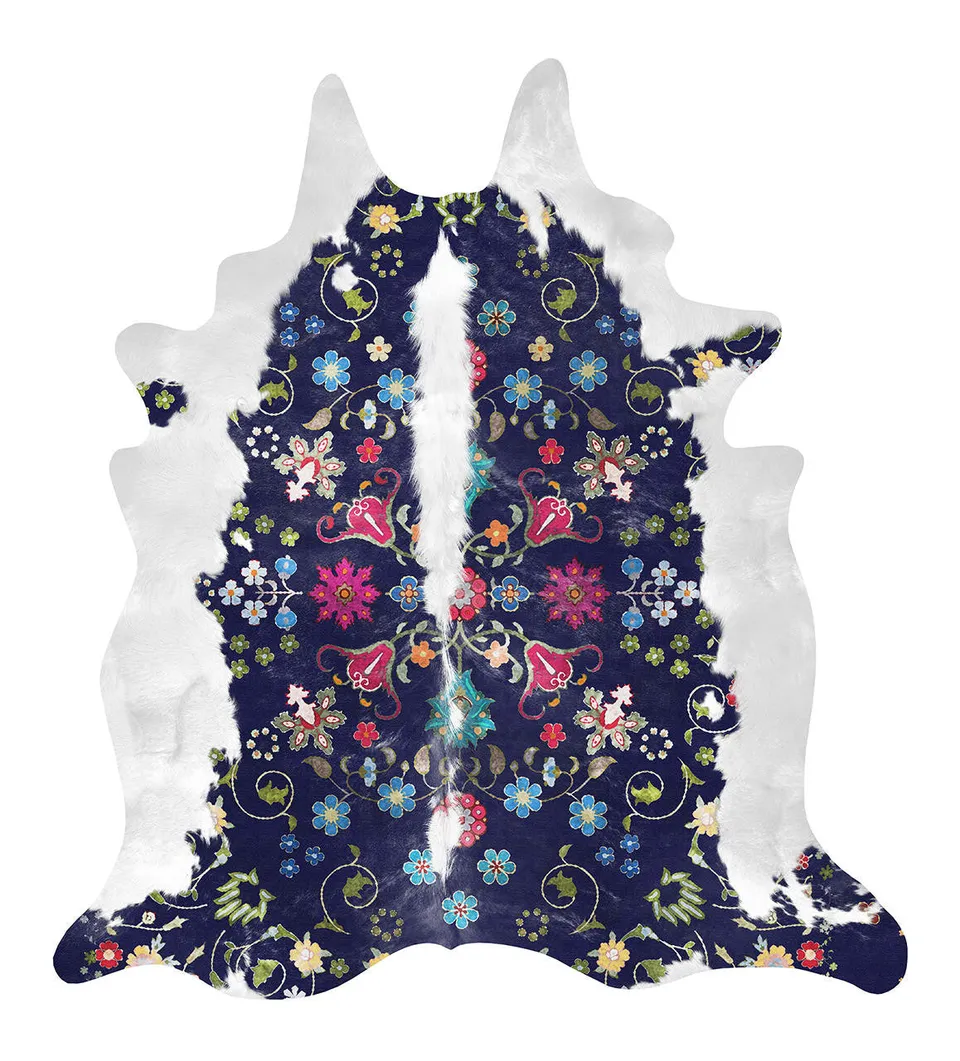 Mineheart Gypsy Faux Cowhide Navy Kuhfellteppich 165x150 waschbar