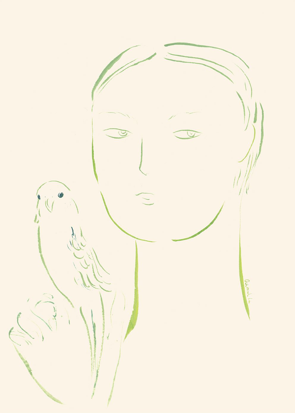 The Poster Club Art Prints Boy and Parrot 02 Poster 30x40 beige