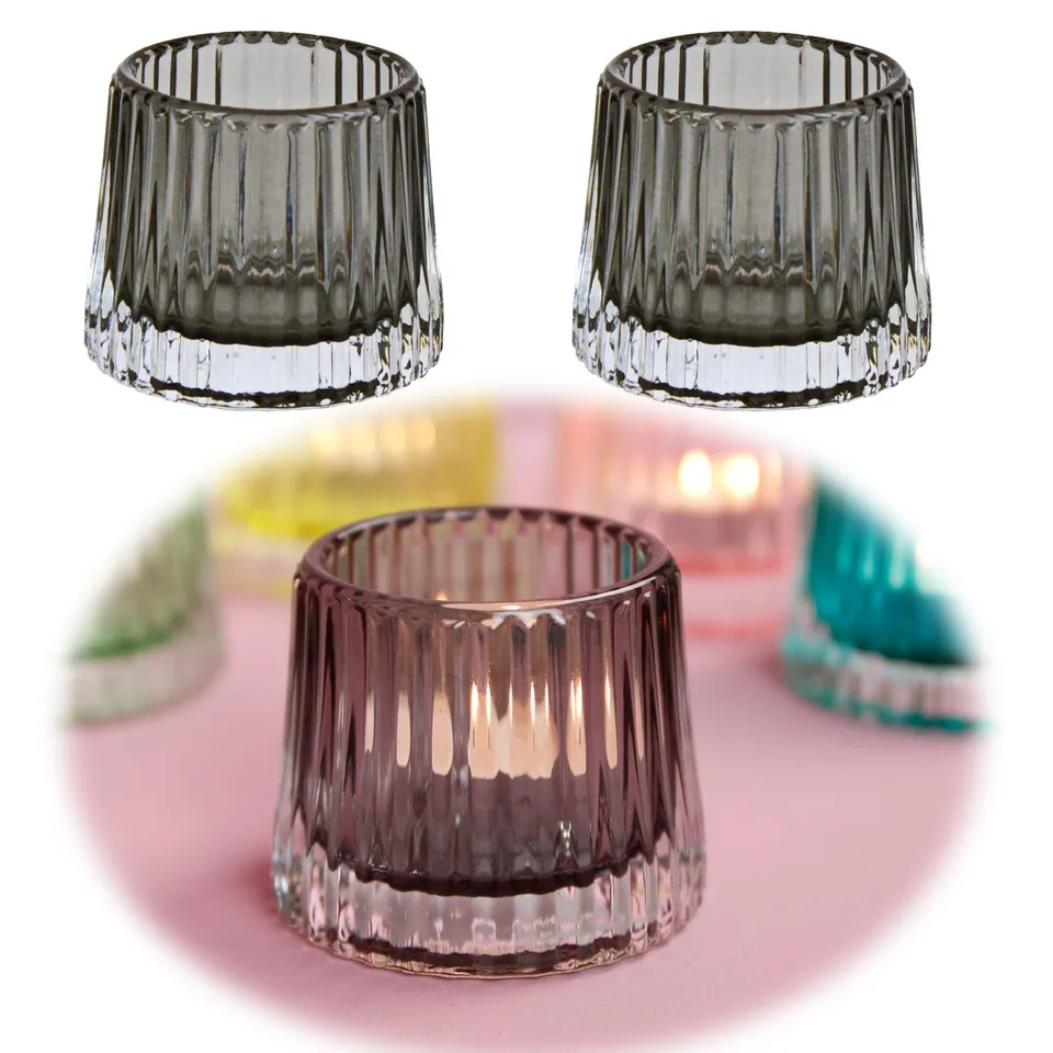 LS-LebenStil Ibiza Glas Teelichthalter Grau 7x8cm 2er Set