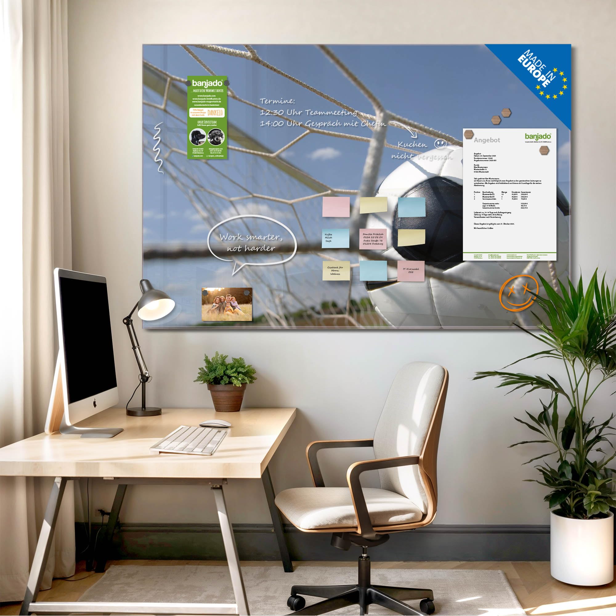 Banjado Magnettafel Fußball Magnettafel 80x120 cm Glas