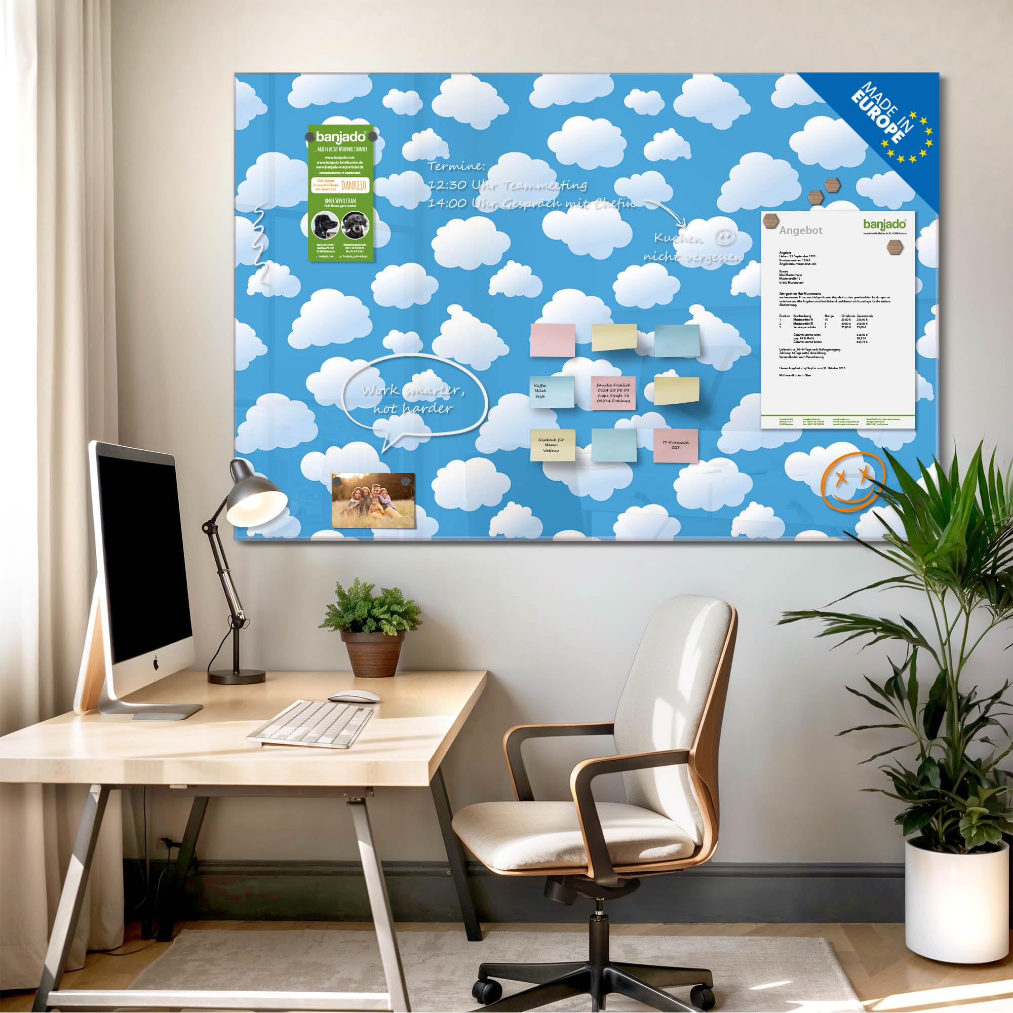 Banjado Magnettafel Waldmotiv 120x80cm Glas beschreibbar