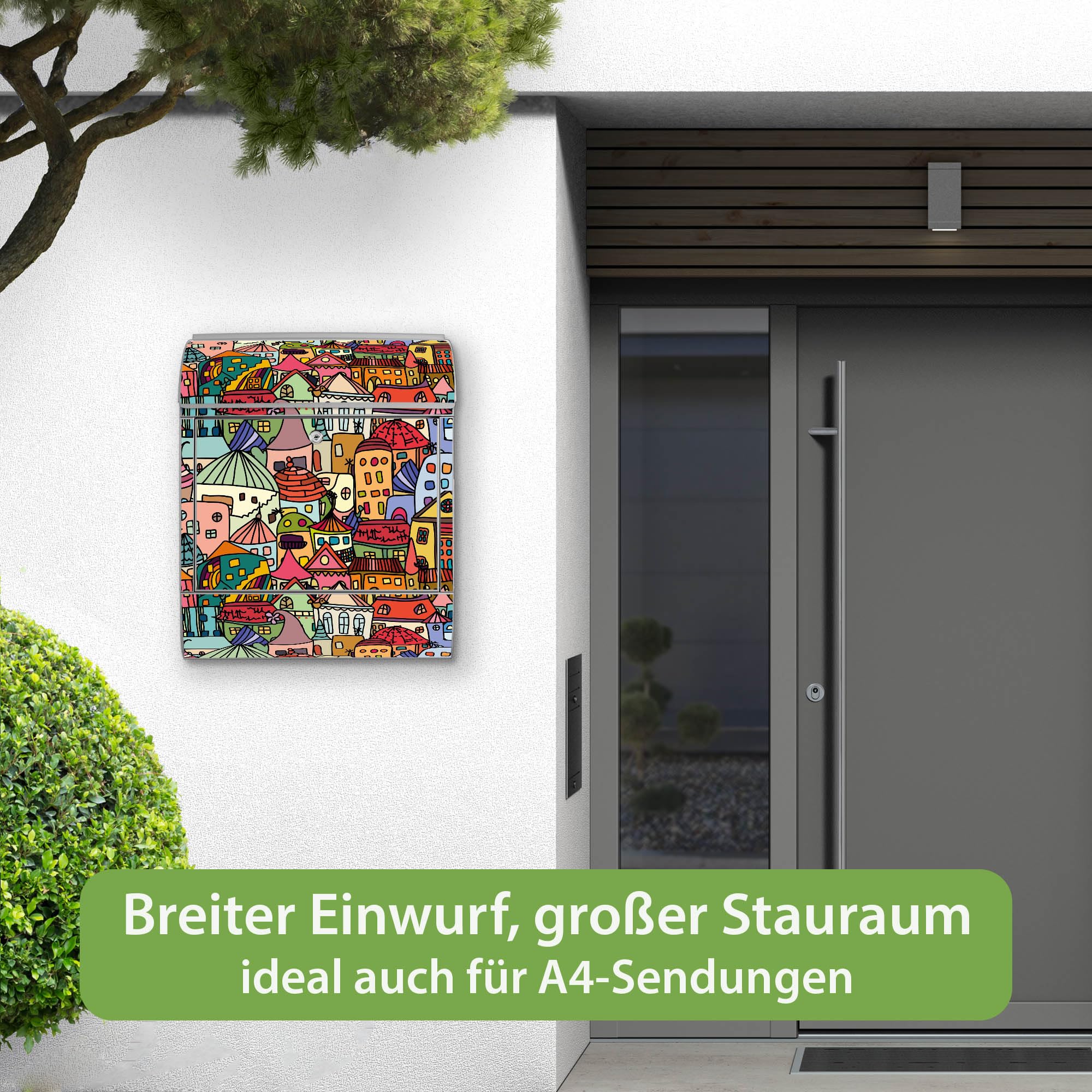 Banjado Briefkasten Funky Town Silber mit Zeitungsfach