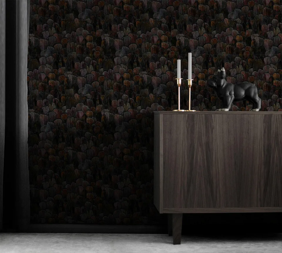 Mineheart Wallpaper Feather Pattern Dark Tapete A3 Muster