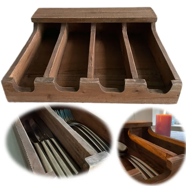 LS-LebenStil Küche & Haushalt Grimaud Besteckkasten 36cm Teak 4 Fächer